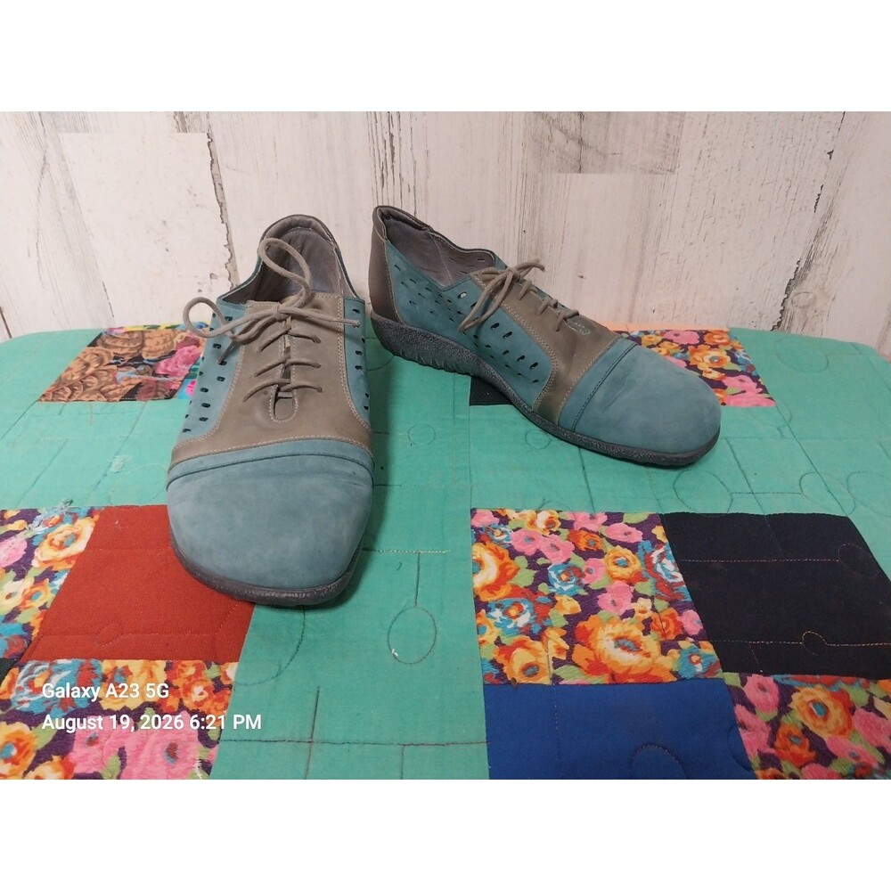 Naot Shoes Womens 38 Lalo Casual Low Sneakers Flats Teal Blue Leather Lace Up
